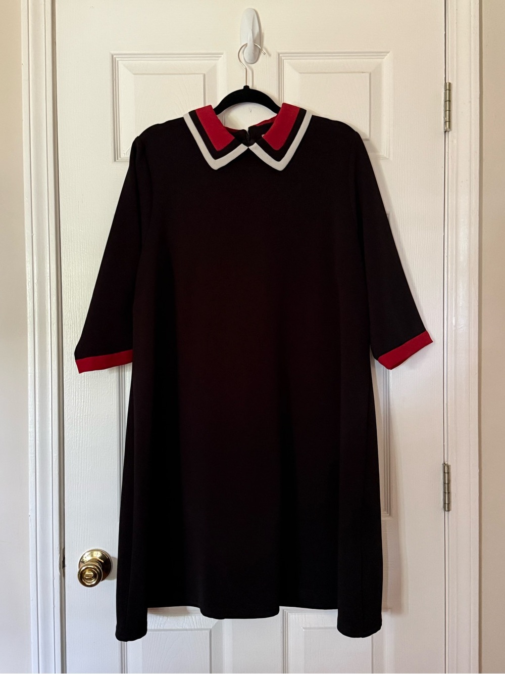 Madison Leigh Black Dress with Red Trim and Contrast Collar